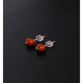 

DMBS053 Liangshan South Red Agate Earrings Female Genuine Yellow 18K Gold Full Meat Persimmon Ruby Earrings