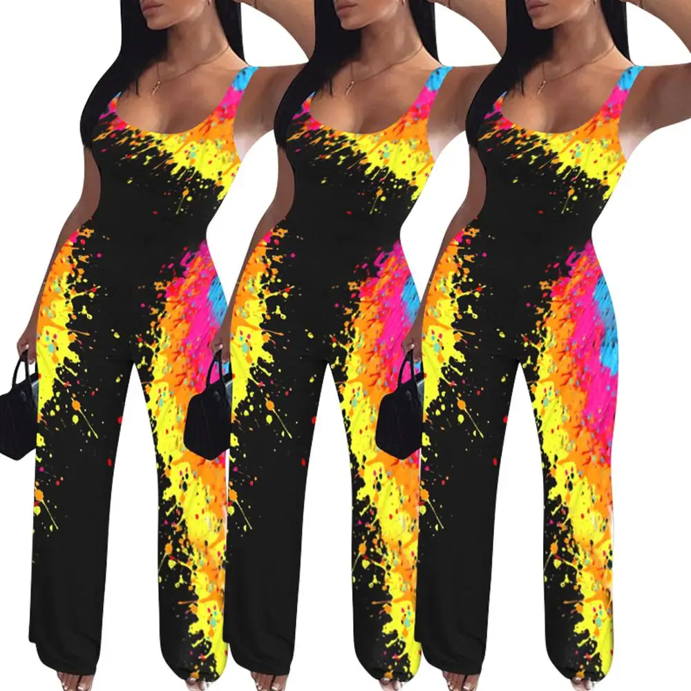 

2020 Summer Women Jumpsuit Hot Style Model Colorful Graffiti Print European And American Fashion Rompers