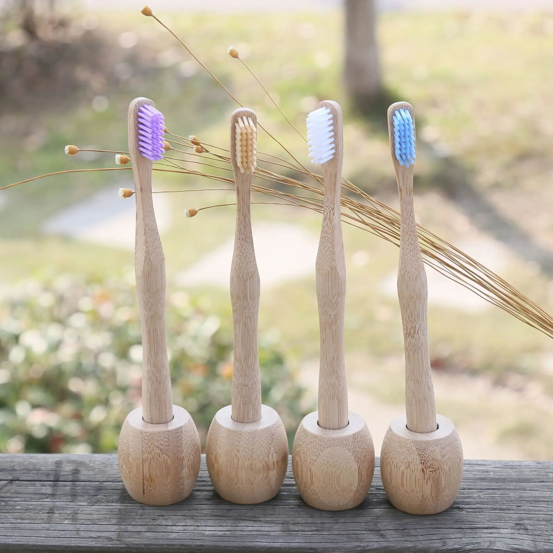

4Pack Eco Natural Organic Bamboo Toothbrush Holder Biodegradable Wooden Toothbrush Bathroom Stand Natural Vegan