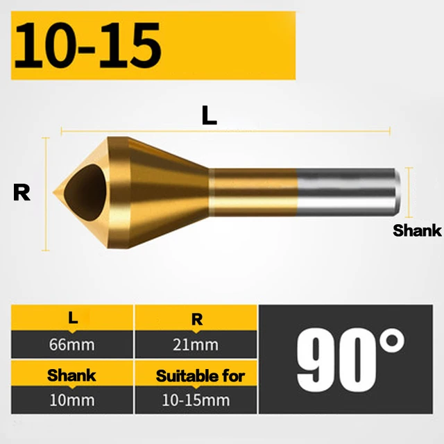 Waveway Titanium Countersink Deburring Drill Taper Hole Cutter Steel/Aluminum Countersunk Head Chamfering Tools 1PCS 10-15