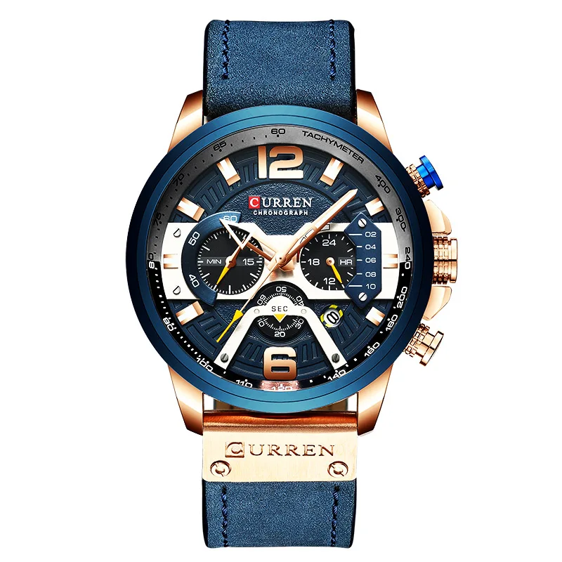 Часы для мужчин Curren Лидирующий бренд Модный хронограф мужские часы кожаные водонепроницаемые спортивные часы Мужские наручные часы reloj hombre