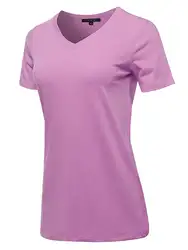 XX1536 Женская Базовая однотонная хлопковая футболка с короткими рукавами и v-образным вырезом (S-3XL)