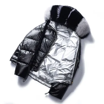 

Double-sided Down Jacket Women 2020 New Style Hair Collar Winter Silver Pink Bright Short Coat