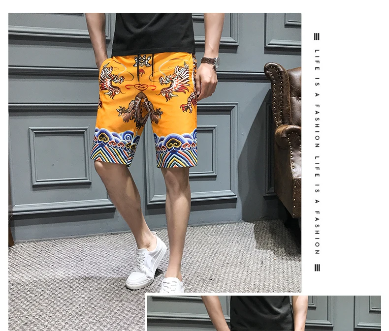 Mannen Elastische Taille гарем карго шорты Nieuwe Zomer с рисунком дракона шорты Mannen Pocket Man Korte Broek Korte Masculino