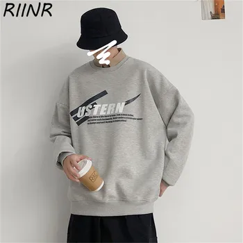 

Riinr 2020 New Spring And Autumn Sweatshirts Men's Loose Hip-Hop Couple Pullovers Letter Printed Round Neck