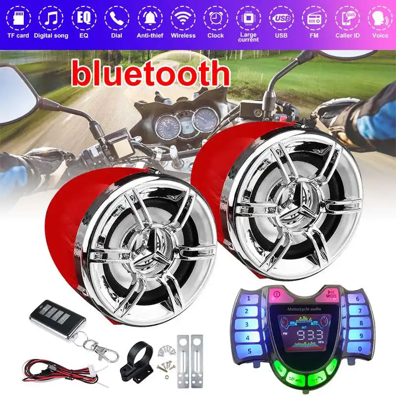 

Motorcycle Audio Handsfree bluetooth Stereo Speakers FM Radio Sound System Anti-theif Amplifier MP3 Music Player Remote Control