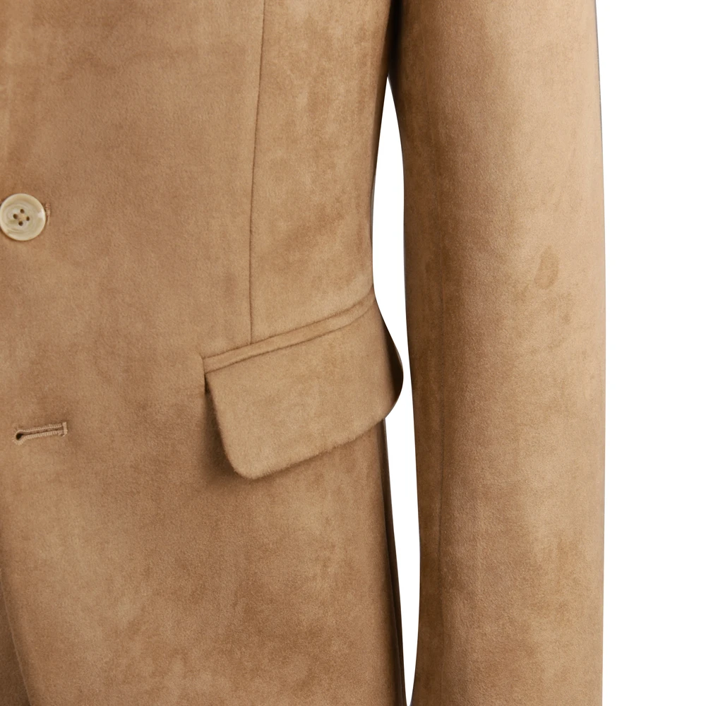 Latest Fashion Designed Camel Stretch Suede Jacket Comfortable Casual Men Suede Blazer Custom Made Slim Fit  Mens Jackets