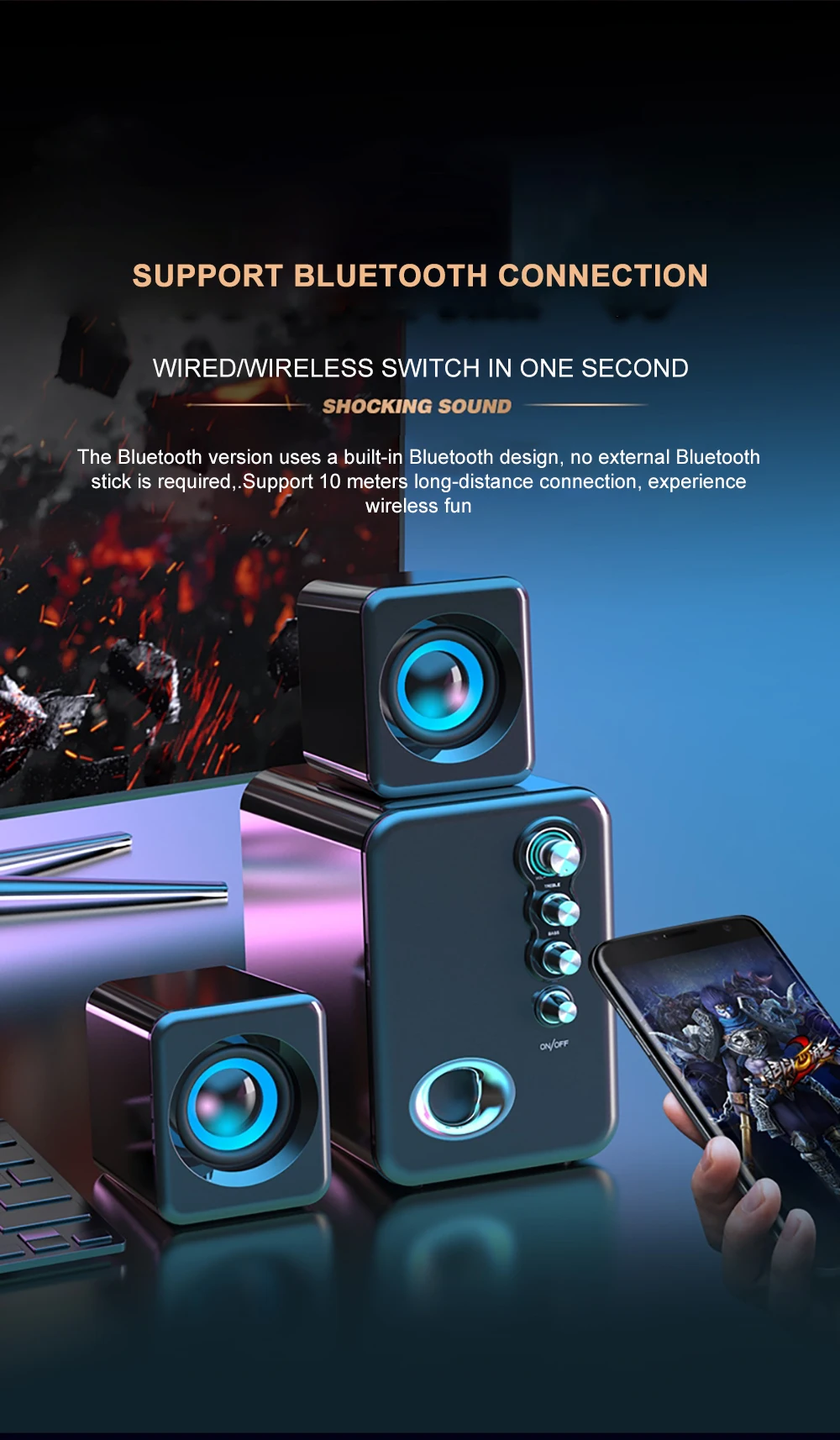 Computer Audio USB 2.1 Multimedia Bluetooth Overweight Subwoofer Desktop Home Speaker Wired Universal Audio