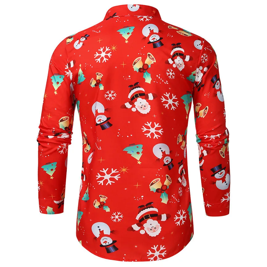 Camisa Masculina, мужская повседневная Рождественская рубашка с принтом снежинок Санты, конфет, топ, блузка, Chemise Homme Noel, мужская рубашка с длинным рукавом