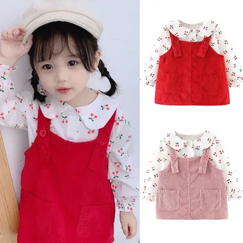 

Cute Baby Girl Dress Girls Clothes Baby Girl Clothes Kid Girl Fruit Print T-shirt Tops Solid Dress Set Casual Clothes Z4