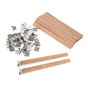 

Wood Candle Wicks,100PCS Natural Wood Wick with Iron Stand Environmental Wick for Candle Making and Candle DIY Craft