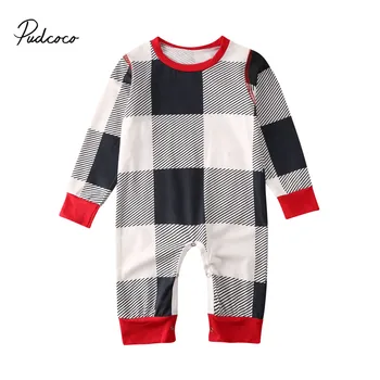 

0-24M Pudcoco Christmas PP Romper Newborn Baby Boy Girl Xmas Tree Print Jumpsuit Long Sleeve Big Plaid Playsuit Clothes
