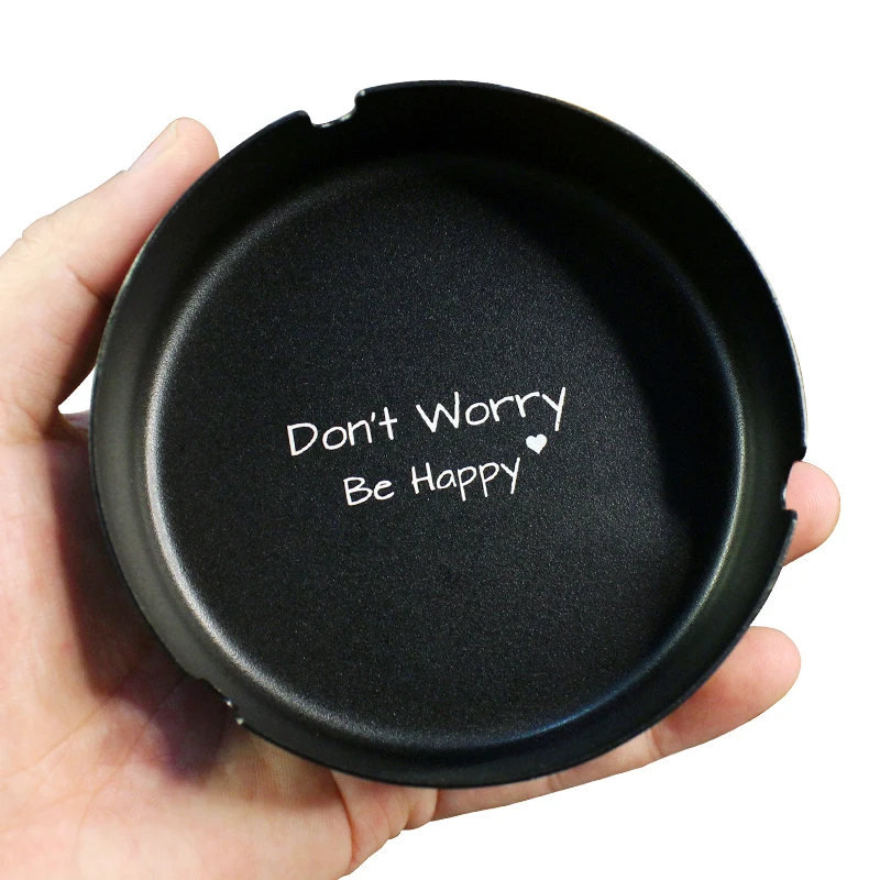 Black Matte Frosted Creative Round Metal Stainless Steel Ashtray For Bar Restaurant Made Laser Engraving Lettering