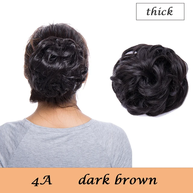 HAIRRO 80g Straight Donut Chignon Hairpieces Synthetic Ombre Elastic Updo Chignon Fluffy Messy Scrunchies Hair Bun For Women dark brown-38g