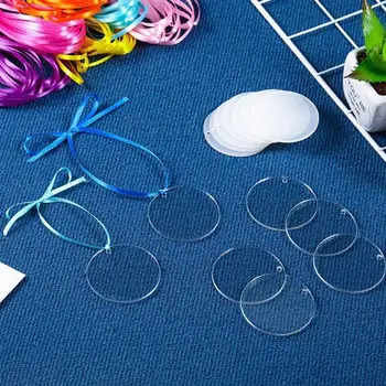 

60pcs Acrylic Keychain Round Key Chain Blanks Ribbons Acrylic Key Ornaments