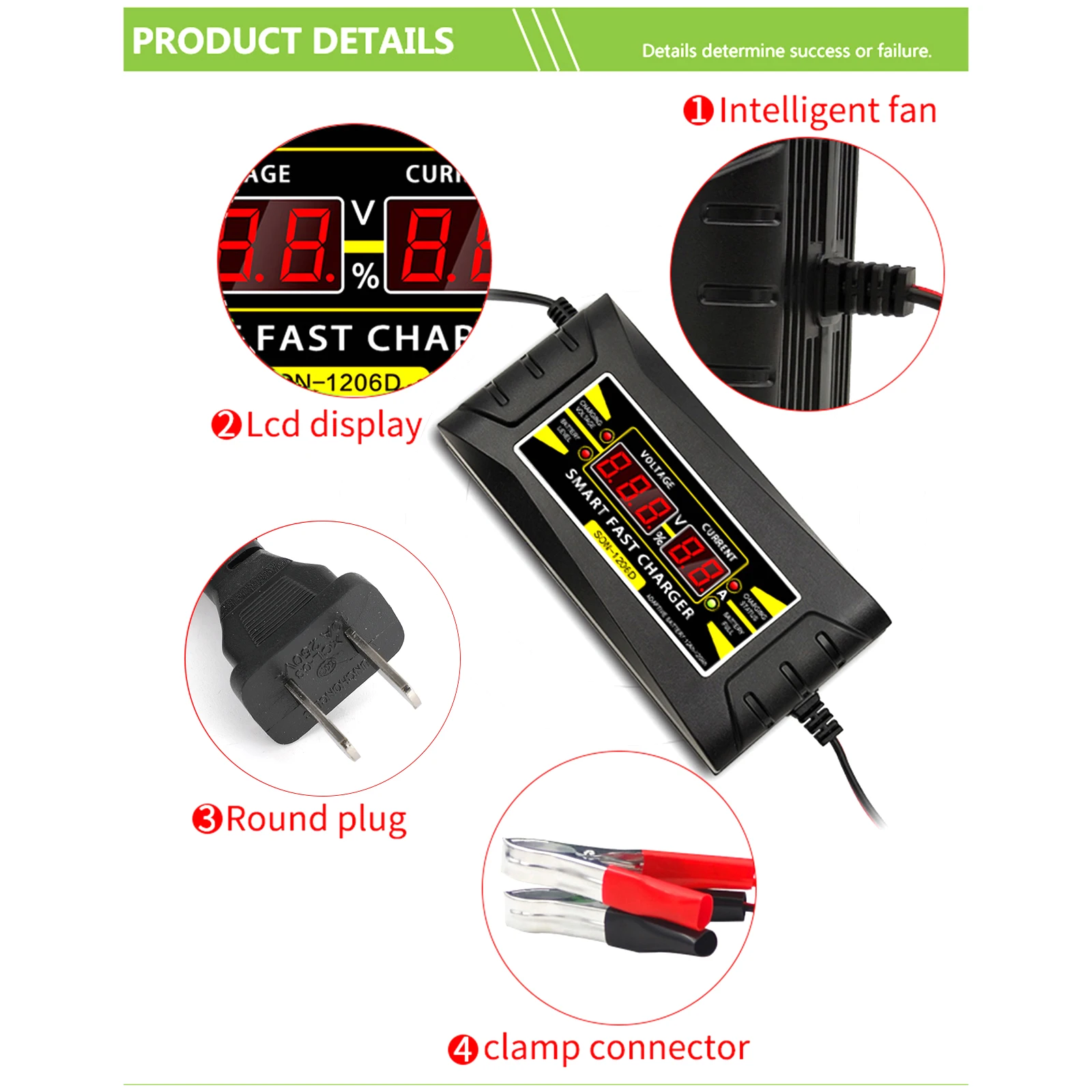 Artudatech США/ЕС Plug 12 В 6A Смарт Быстрое свинцово-Кислотное зарядное устройство для автомобиля мотоцикла с ЖК-дисплеем