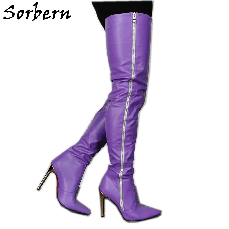 

Sorbern/фиолетовые матовые сапоги выше колена; Облегающие осенние сапоги с острым носком на высоком каблуке с боковой молнией; Женские сапоги н...