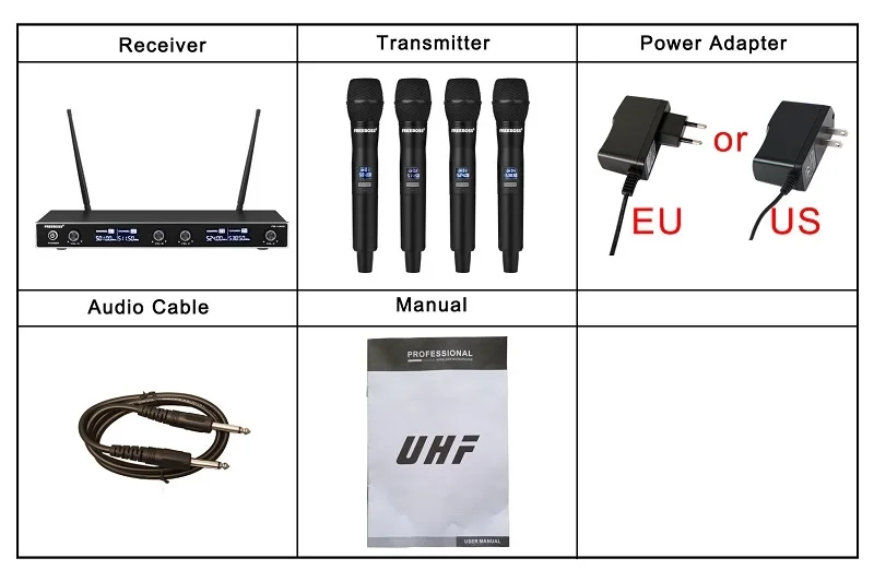 FREEBOSS FB-U400 UHF Fixed Frequency Karaoke Wireless Microphone Professional 4 Cordless Handheld Microphone 4 Channel Cordless