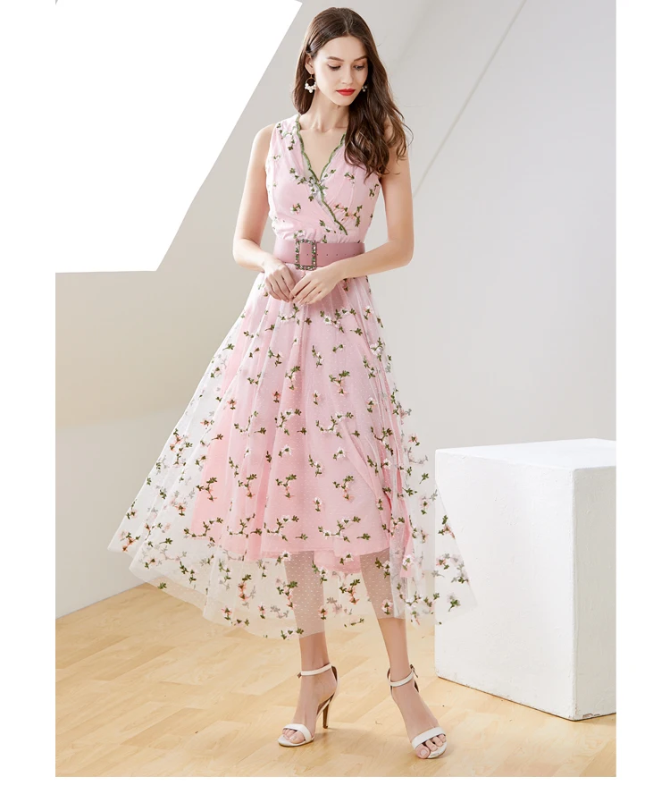 Socialite; вставка из сетчатого материала с вышивкой и розовым бантом Maxi dress Vestidos Mujer Verano длинное пляжное платье, праздничное платье халат Longue Femme K6294