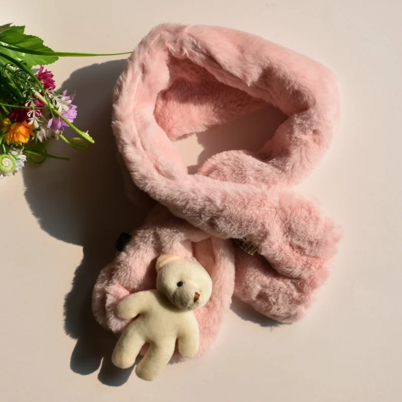 Intersection Shape Children's Ring Warm Winter Scarf Cute 3D Cartoon Bear Imitation Rabbit Fur Collar Echarpe Girl Boys Scarves