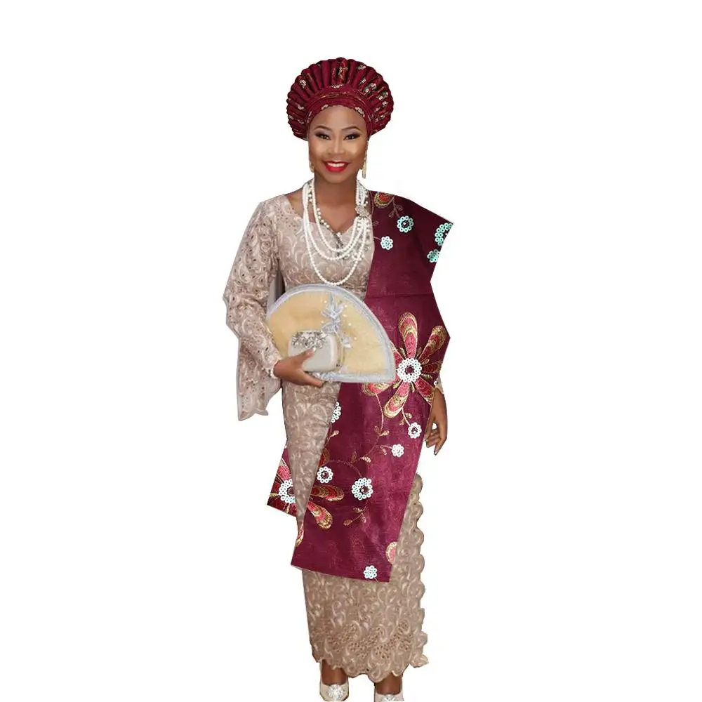 Нигерийский геле головной убор aso oke с плечом геле - Цвет: as pic