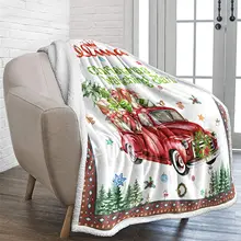 

Christmas Fleece Blanket Twin Christmas Tree Red Car Pattern Printed Sherpa Blanket for Kids Adults Soft Fuzzy Push Throw
