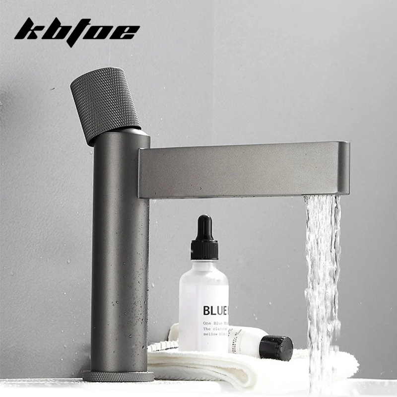 Brass Cast Basin Faucet Premium Gray Hot Cold Mixer Sink Tap For Bathroom Waterfall Spout Deck Mounted Single Handle Wash Tap Brass Cast Basin Faucet Premium Gray Hot Cold Mixer Sink Tap For Bathroom Waterfall Spout Deck Mounted Single Handle Wash Tap