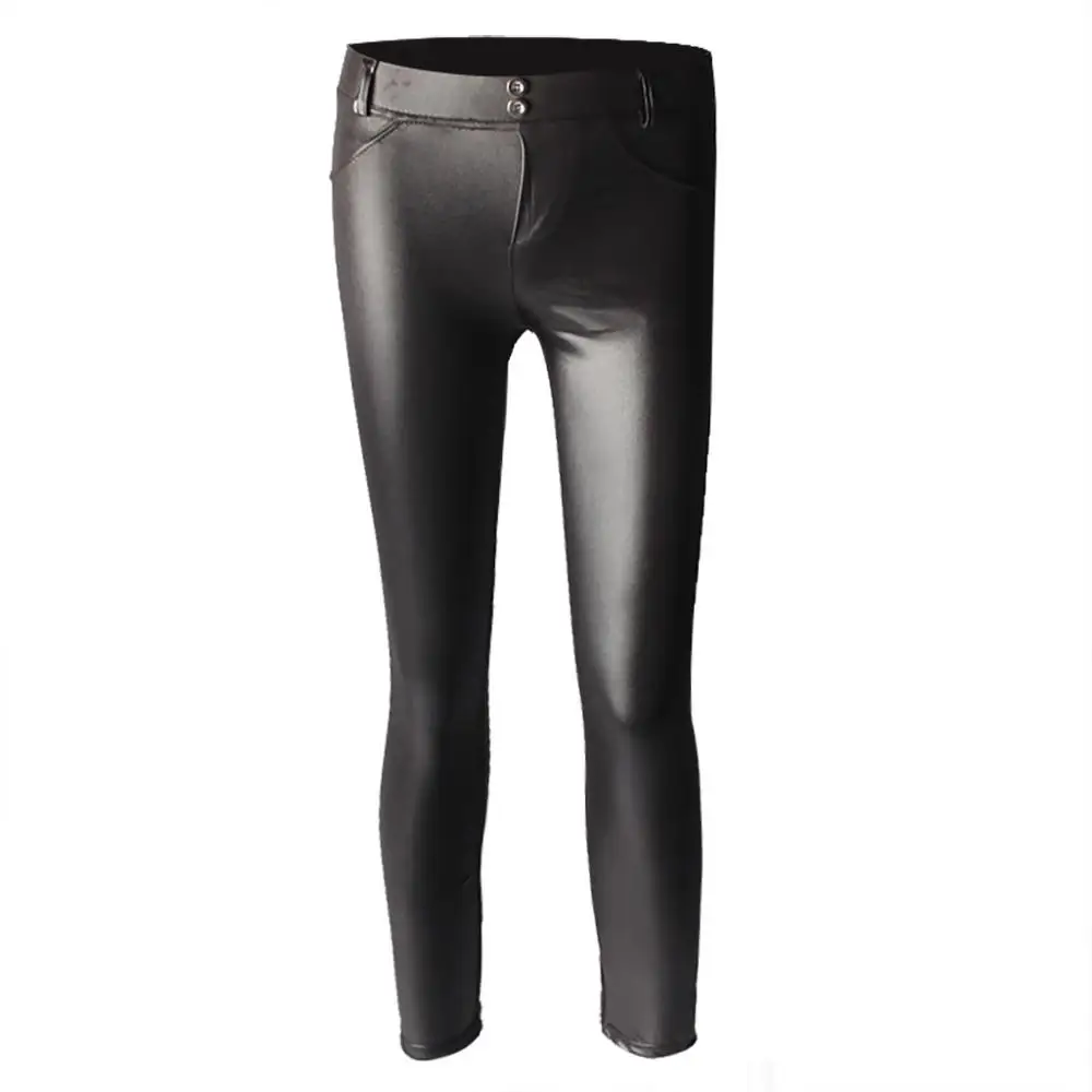 Женские однотонные черные тонкие кожаные штаны повседневные Стрейчевые узкие брюки тонкие/плотные штаны леггинсы из имитации кожи горячая Распродажа - Цвет: Thin leggings