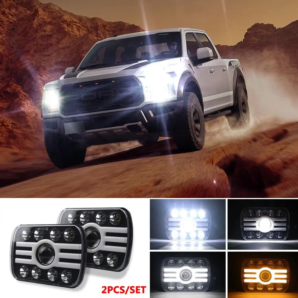 For 500 W 30000LM 7 inch LED Headlights 5X7/7X6 Led Beam Headlamp Angel eye(8 beads with lens) H Shape Led Headlight - Цвет: 2PCS
