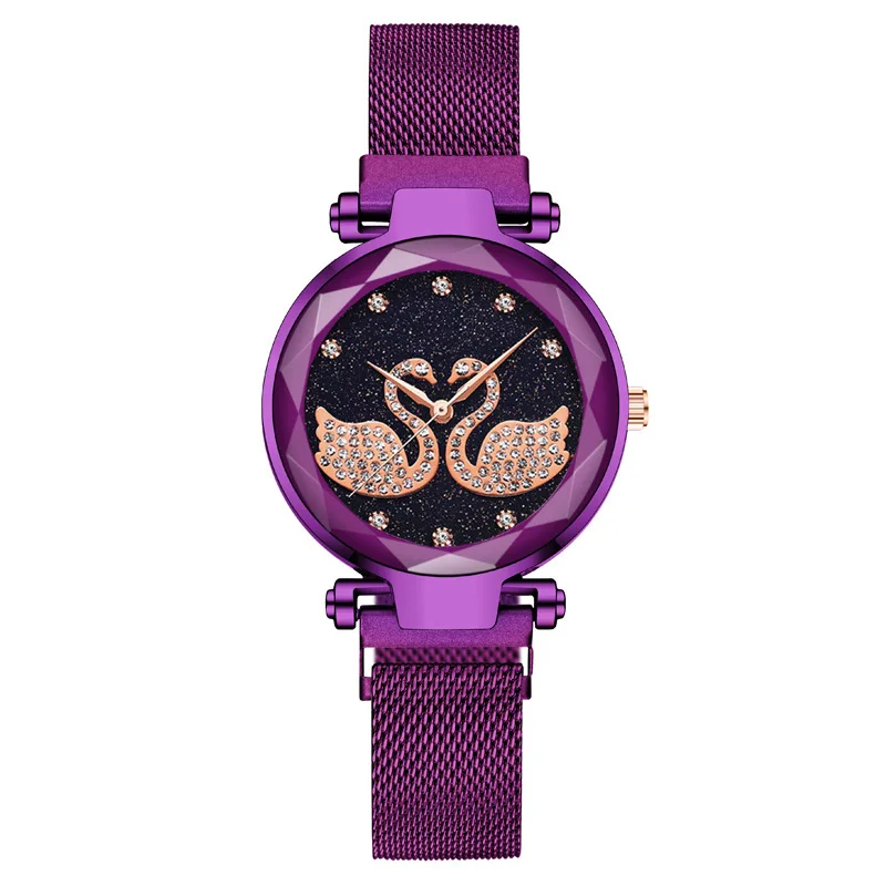 

Best-selling luxury double female table diamond star swan lazy lady watch milan with ferromagnetic quartz watch