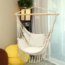 

Nordic Home Garden Hanging Hammock Chair Outdoor/Indoor Dormitory Swing Lazy Chair with Pillow/Wooden Stick 130 x100 x100cm