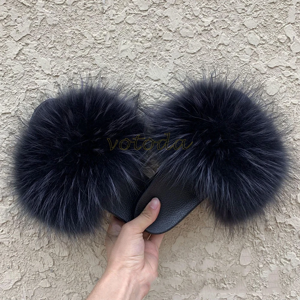 criança desliza, Furry Fox Fur Flip Flops,