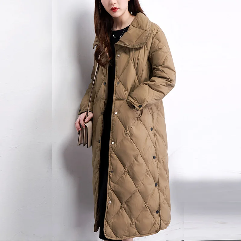 Goedkoop Winterjas Vrouwen 2019 Winter Vrouwen Ultra Licht Donsjack Witte Eendendons Jassen Lange Down Parka Vrouwelijke Effen Jas uitloper