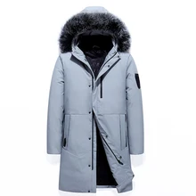 Мужская Зимняя Толстая теплая куртка с меховым воротником и капюшоном на утином пуху, Мужская Утепленная ветрозащитная Повседневная парка высокого качества, верхняя одежда
