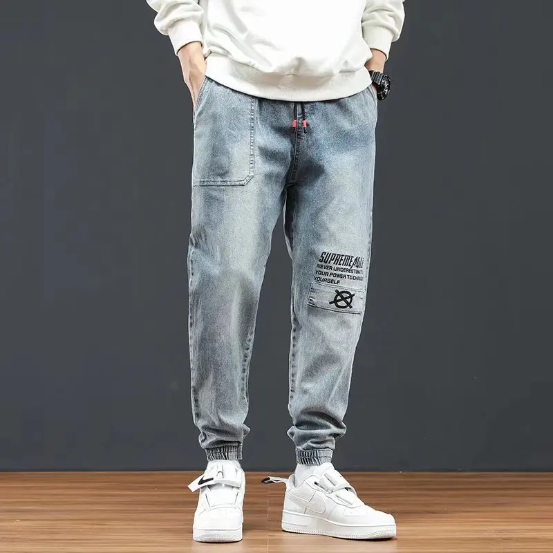 ICCLEK 2021 Fall Jeans Men's Bunch Pants Men's Casual Pants Fashion Denim Long Pants Ripped Jeans for Men  Men Skinny Jeans