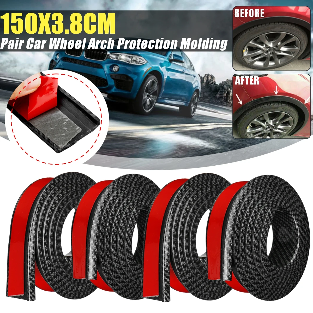 

Hot New 4pcs 2pcs 1.5Mx3.8cm Rubber Car Mudguard Trim Wheel Arch Protection Moldings Carbon Black Wheel Protection Wheel Sticker