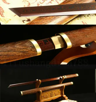 

40' DAMASCU FOLDED RED STEEL COPPER FUCHI SAYA JAPANESE TANG SWORD SHARP