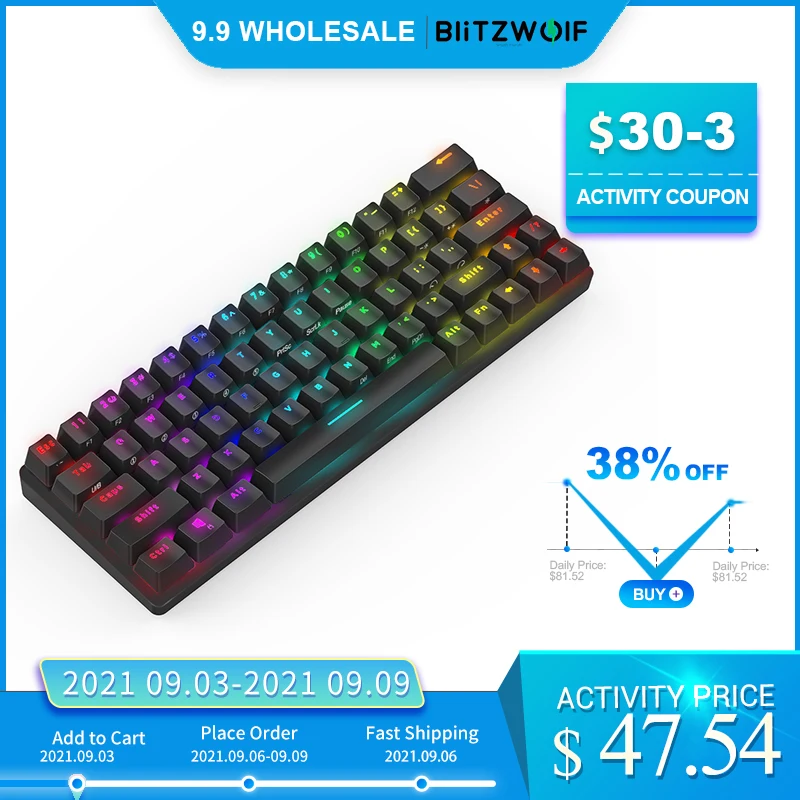 Permalink to BlitzWolf BW-KB1 bluetooth-compatibleWireless Mechanical Keyboard Type-C Gaming Keyboard Gateron Switch RGB 63 Keys Brown Switch