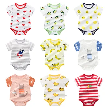

Baby ClothesTriangle Spring and Summer Thin Cotton Short-sleeved Bag Fart Clothing Baby Jumpsuit Romper Babys Costume Jumpsuit
