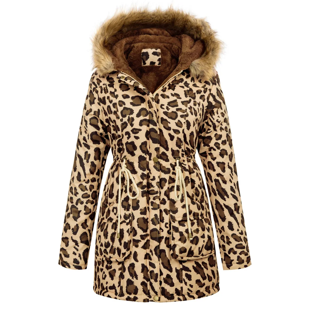 Leopard Pattern Женское пальто Зимняя Теплая Куртка утепленная флисовая куртка на молнии с капюшоном модная женская верхняя одежда с карманами - Цвет: Leopard Pattern