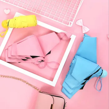 

One-Piece Generation Black Glue Sun Protection Half off Capsule Umbrella Folding Ultra-Light UV Protection Sunshade Female Mini