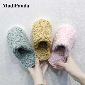 

MudiPanda Children'S Plush Home Slippers Kids Indoor Shoes For Girl Solid Color Flat Bottom Non-Slip Warm Winter Footwear