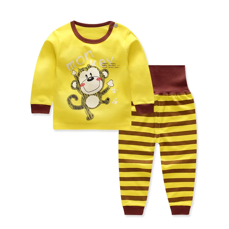  Cartoon Print Kids Baby Pajamas Sets Cotton Boys Sleepwear Children Autumn Spring Girls High Waist 