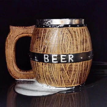 

Simulation Crude Wood Beer Cup Stainless Steel Coffee Mugs Cool Drinkware