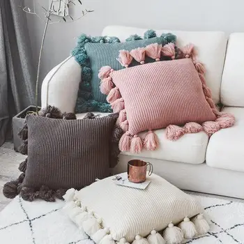 

25 Knit Cushion Cover Solid Ivory Grey Pink Ivory Green Solid Pillow Case 45*45cm Soft For Sofa Bed Nursery Room Decorative