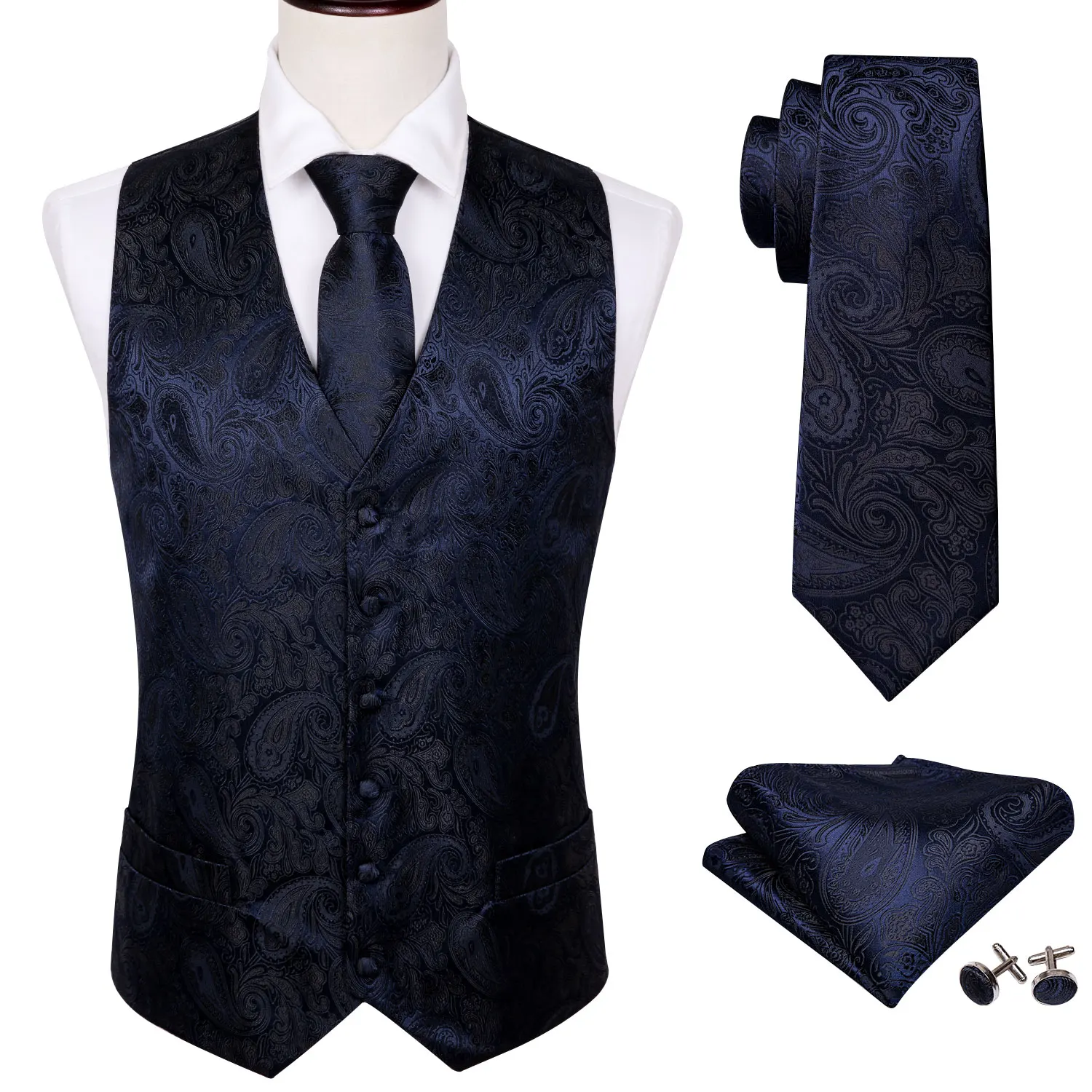 

4PC Mens Extra Silk Vest Party Wedding Purple Paisley Solid Floral Waistcoat Vest Pocket Square Tie Suit Set Barry.Wang BM-2016