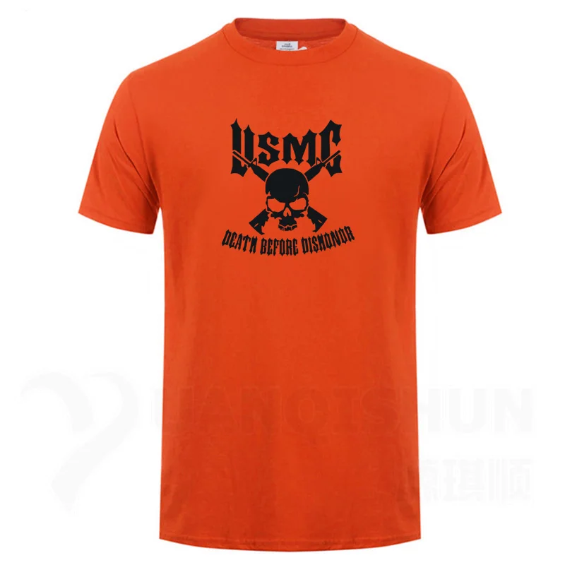 Orange Usmc Marines Skull футболка с пистолетами художественный дизайн Мужская Футболка Высокое качество 16 цветов Чистый хлопок короткий рукав тройники уличная хип-хоп - Цвет: Orange