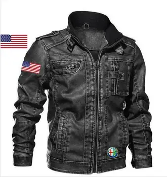 

Fashion Alpha alfa romeo leather jacket slim leather men's car jacket brand clothing + embroidery badge