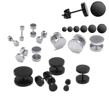 

1PC Man Women Barbell Punk Gothic Stainless Steel Ear Studs Earrings Black Siver