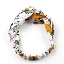 Imported from South Korea Elasticity Crepe Printed Cross Elastic Hair Band Versatile Literature And Art Elegant Plant Flower Lar